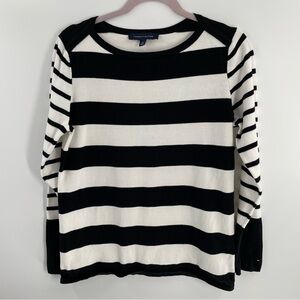 Tommy Hilfiger Wide Striped 100% Cotton Long Sleeve Boat Neck Pullover Sweater
